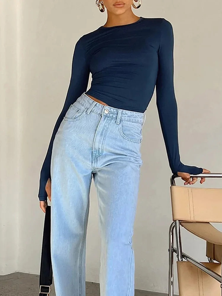 Ribbed Long Sleeve Cropped Top