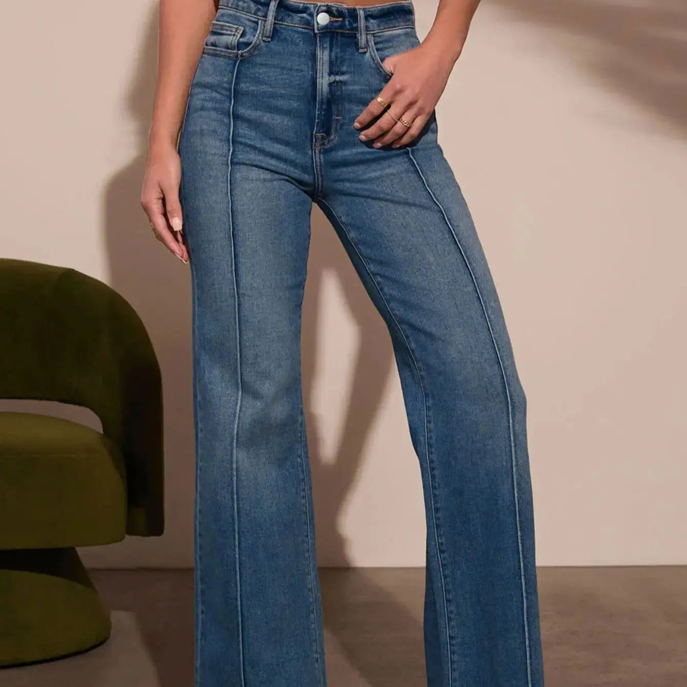 High Waist Wide Leg Straight Jeans – Dark Blue